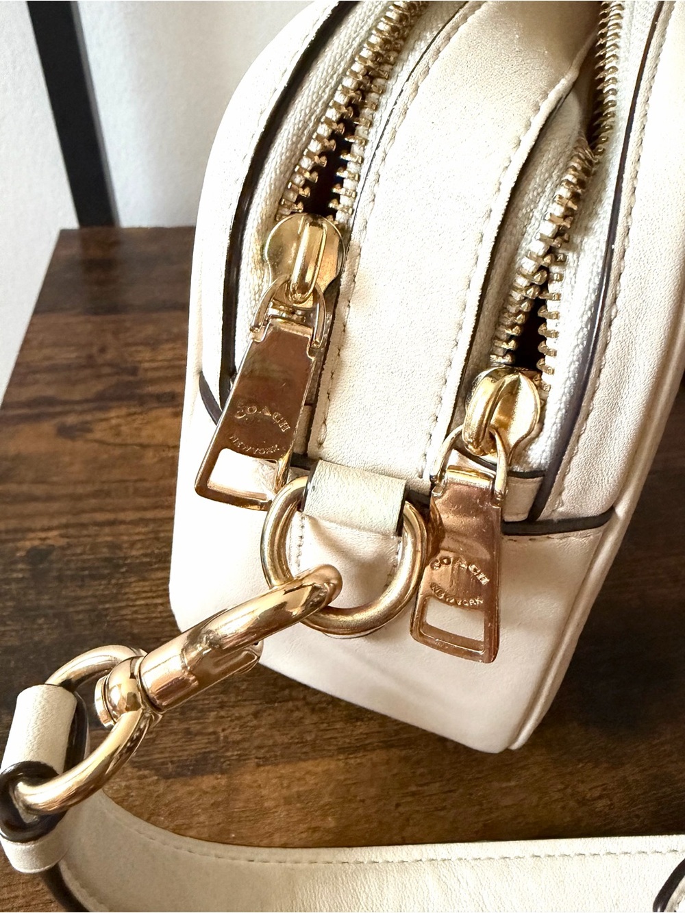 Coach Quilted Ivory Leather Crossbody with Gold Hardware - Picture 3 of 8